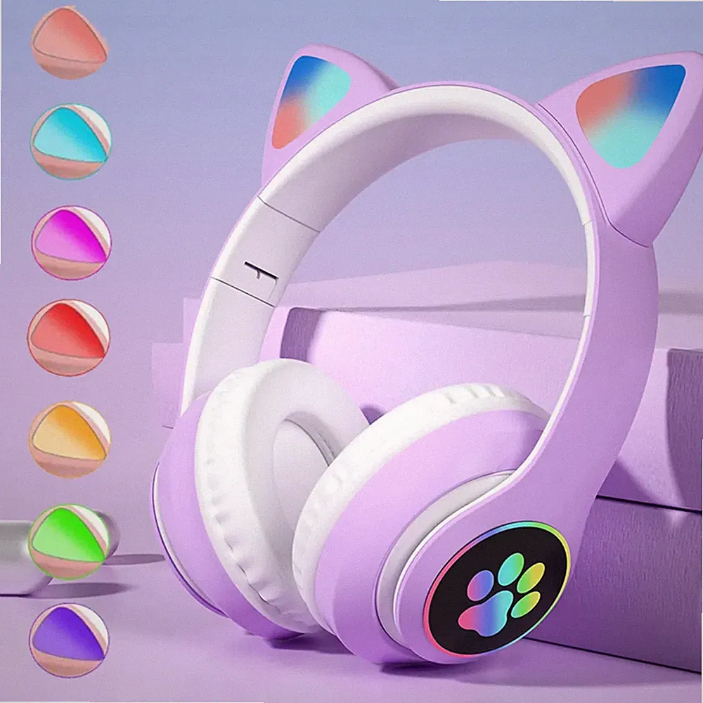 Bluetooth Kinder Kopfhörer LED Katzenohren Headset faltbar Mic Kinderkopfhörer