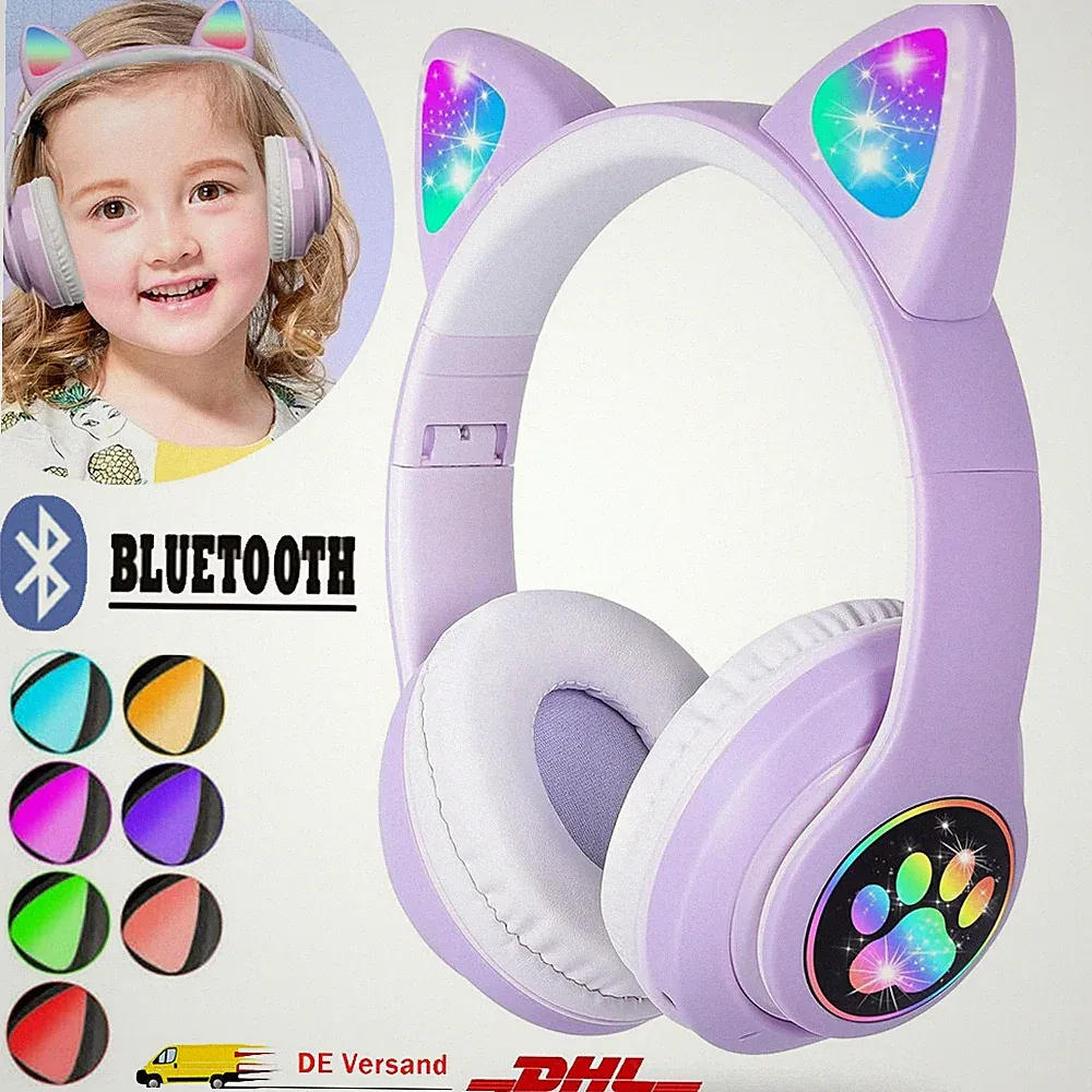 Bluetooth Kinderkopfhörer für Kinder Faltbare Mobiltelefon Tablet mit LED-Licht