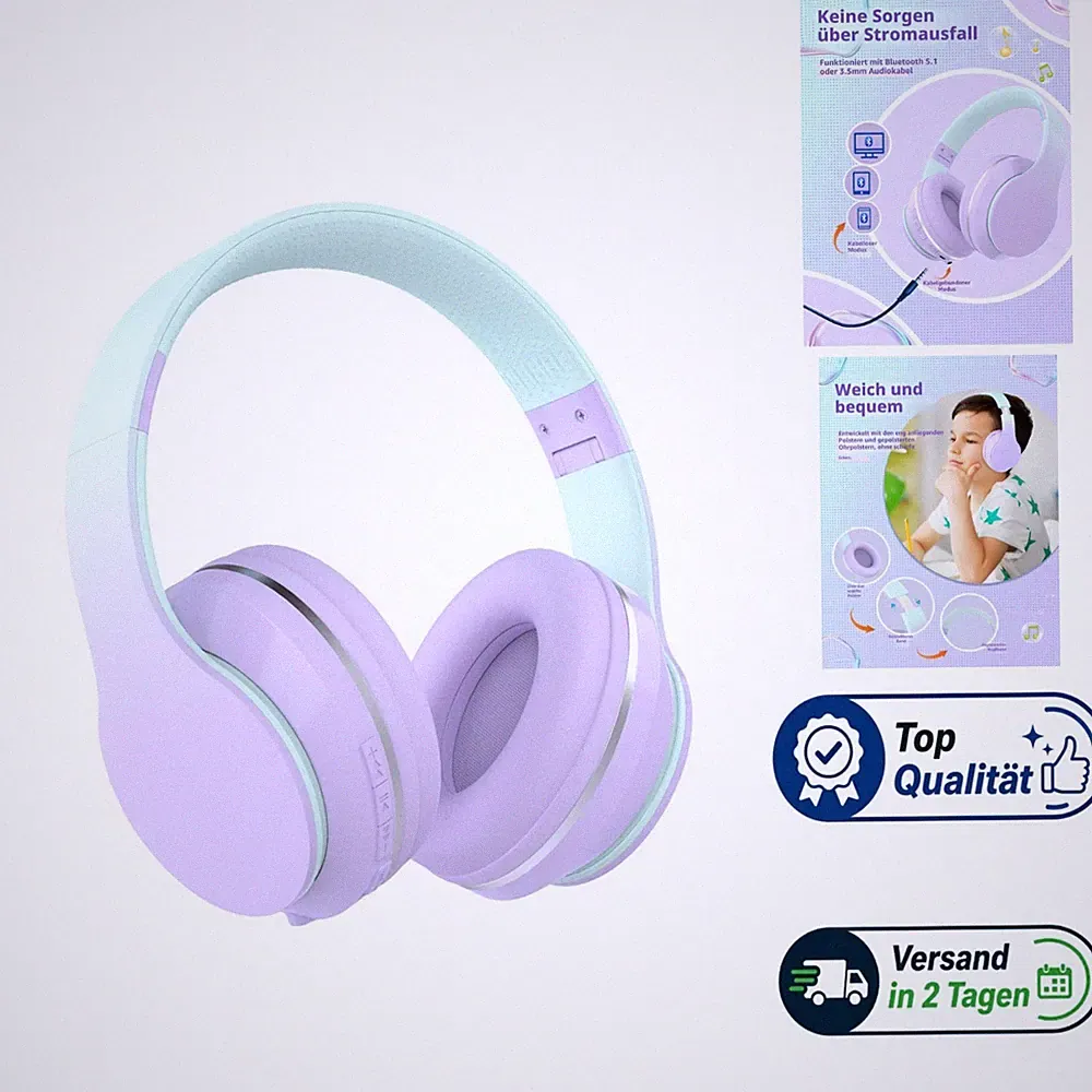Bluetooth Kinderkopfhörer Over-Ear Kabellos Lautstärkeregler Faltbar Mikrofon