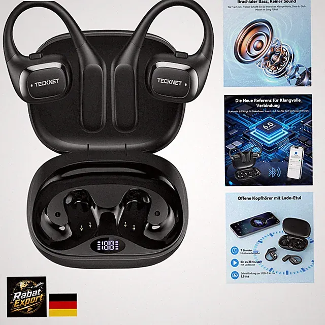 Bluetooth Kopfhörer 14,2 mm Lautsprecher 3, 38 Stunden Akku, Bluetooth 6.0, open