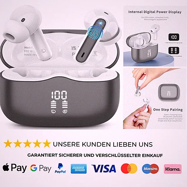 Bluetooth Kopfhörer 4 ENC Mikrofon IP7 Wasserdicht 40Std Akku LED