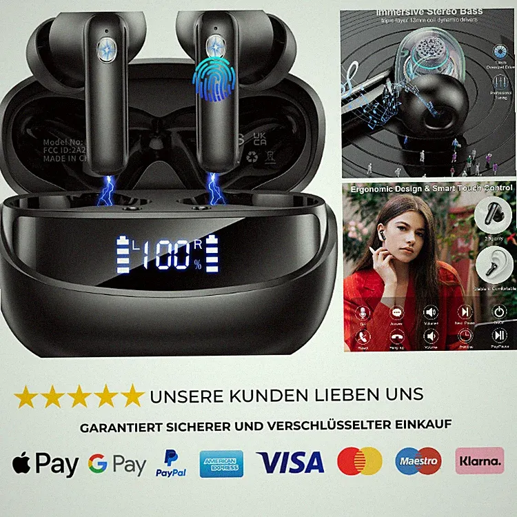 Bluetooth Kopfhörer 5.4 HiFi Stereo 6 ENC Mikrofone IP7 Wasserdicht