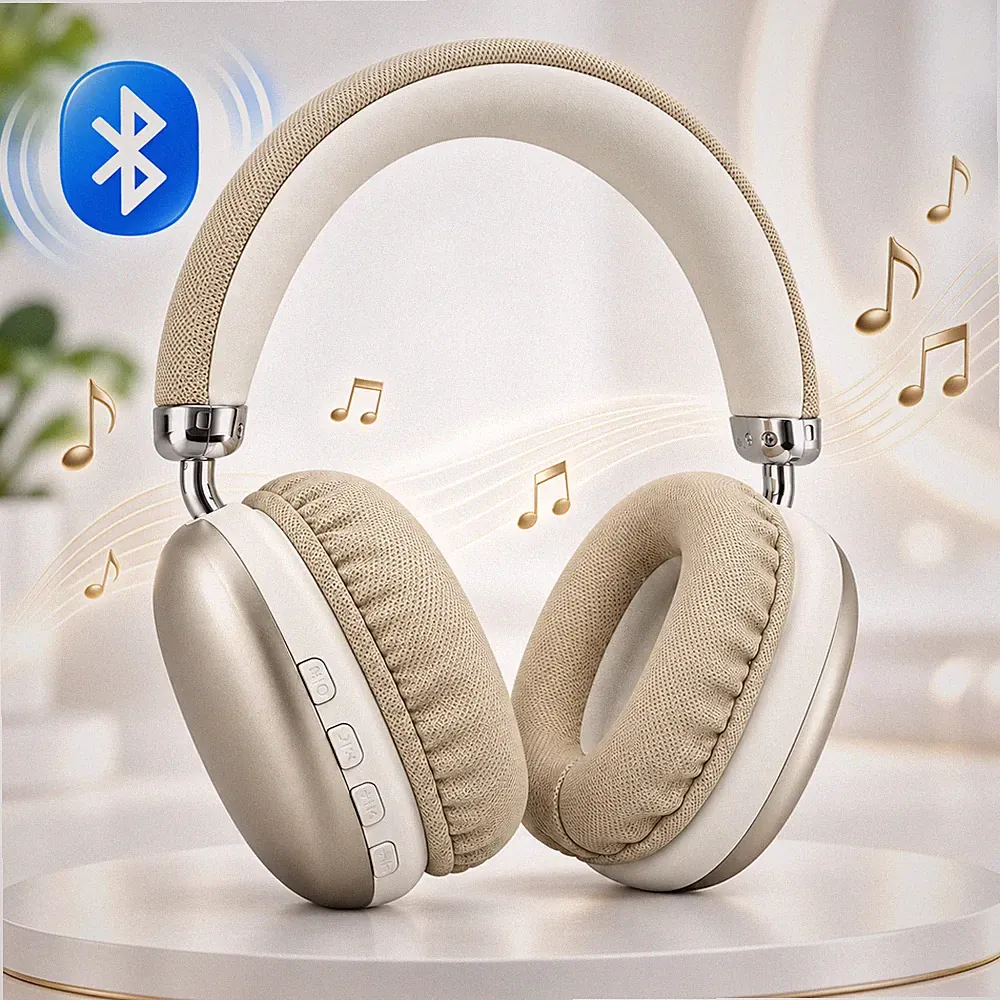 Bluetooth Kopfhörer 5.4 Over Ear Headset Mikrofon AUX USB-C MicroSD Beige