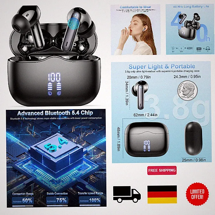 Bluetooth Kopfhörer A97 Pro In Ear mit 4 ENC Mikrofon, 40 Std Spielzeit, IP7