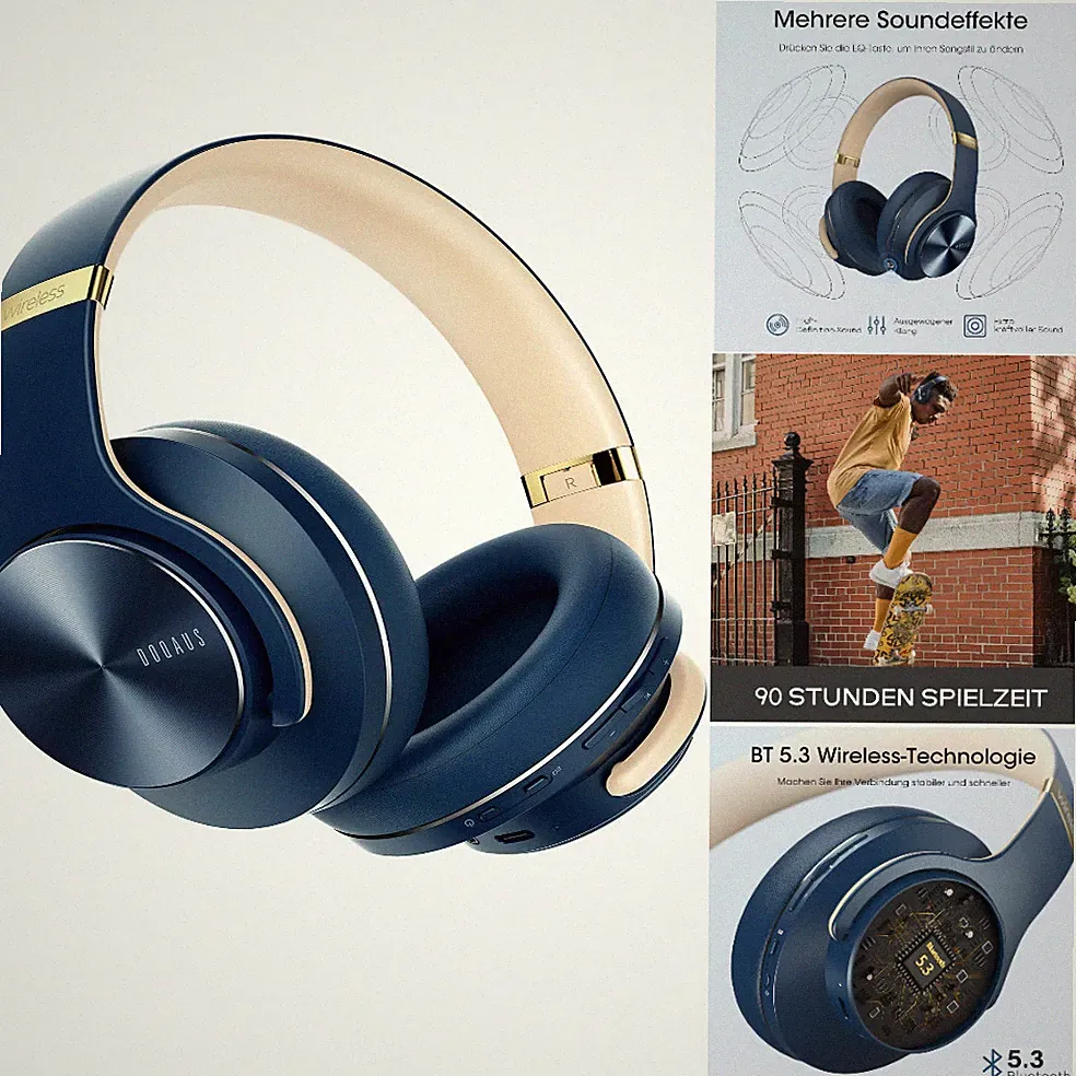 Bluetooth Kopfhörer DOQAUS Care 1 Over Ear 90 Std HiFi Stereo Faltbar Navy
