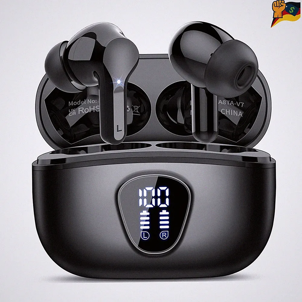 Bluetooth Kopfhörer In Ear 40h Spielzeit IP7 Wasserdicht Touch Control LED