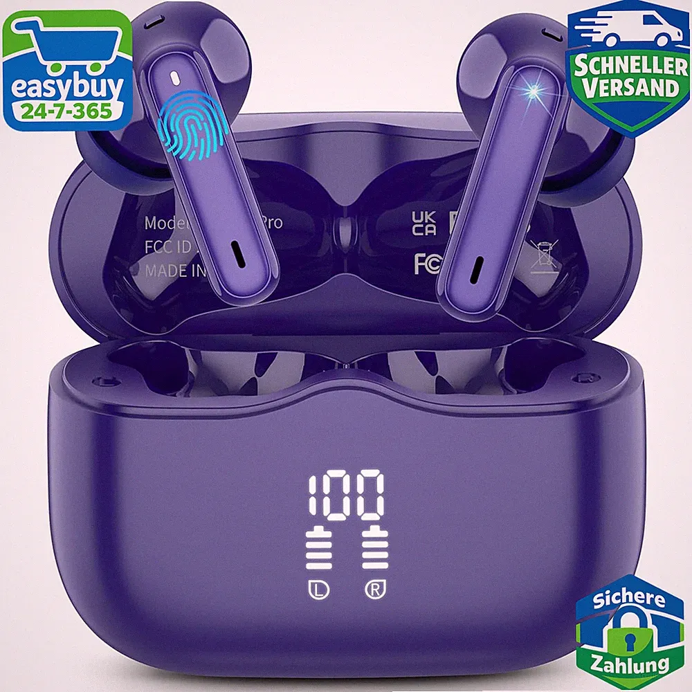 Bluetooth Kopfhörer In Ear 5.3, 4 ENC Mikrofone, 40Std, IP7 Wasserdicht