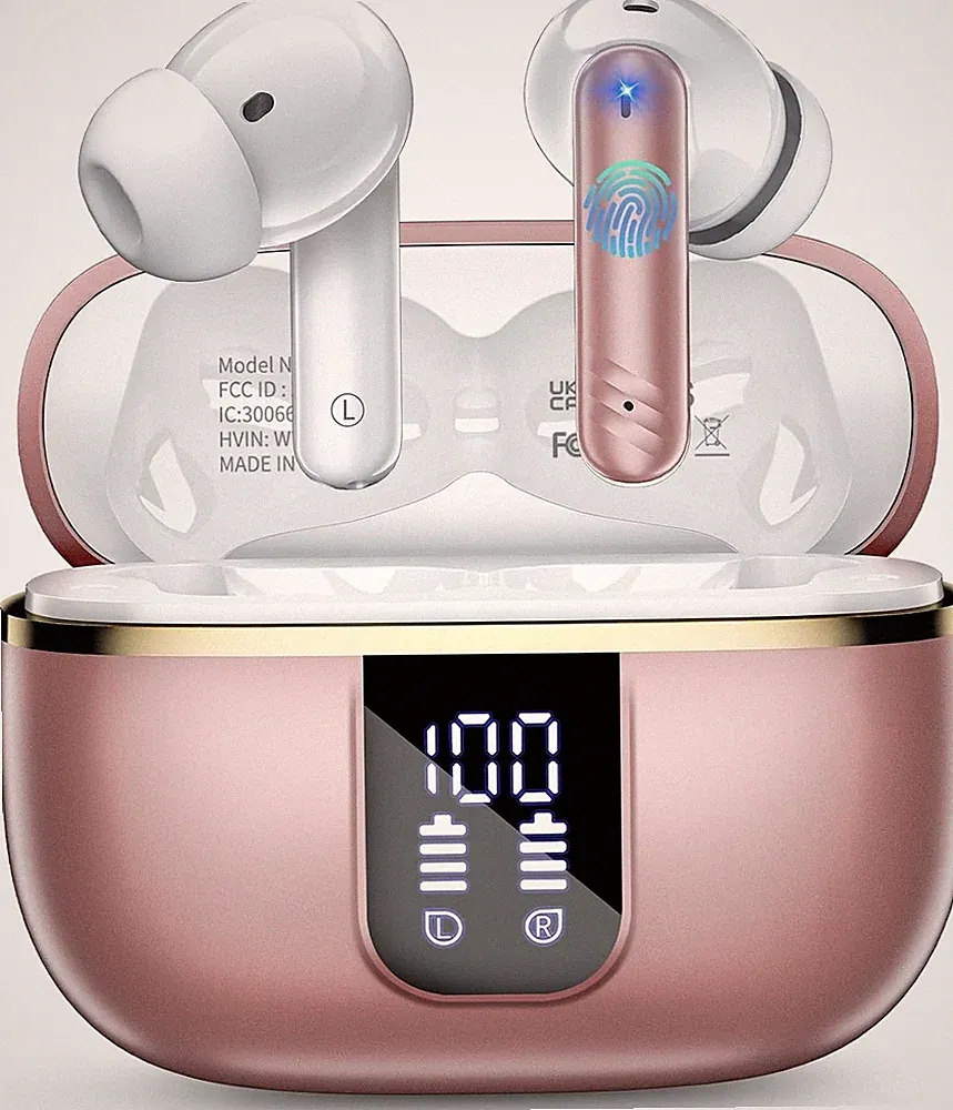 Bluetooth Kopfhörer In-Ear 5.4 HiFi Sound Sport Ohrhörer IPX7 Wasserdicht Rosa