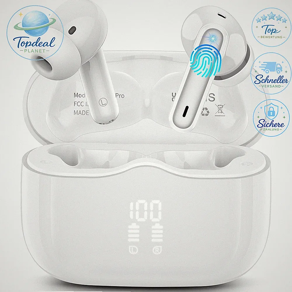 Bluetooth Kopfhörer In Ear 5.4 mit 4 ENC Noise Cancelling Mic 40Std IP7 Weiß