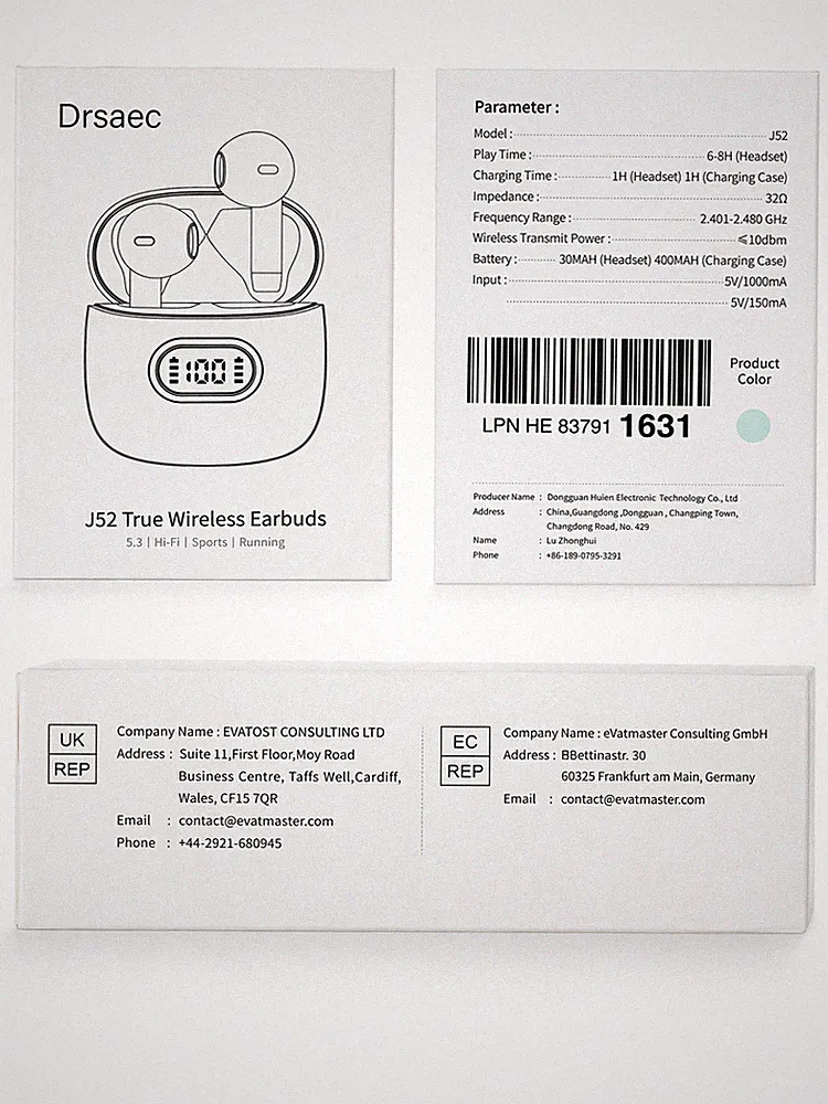 Bluetooth Kopfhörer In-Ear J52 TWS Wireless Earbuds mit Ladecase LED