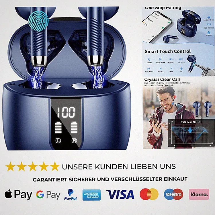 Bluetooth Kopfhörer In Ear Kabellos 4 Mikrofone ENC 48 Std Akku IP7 Wasserd