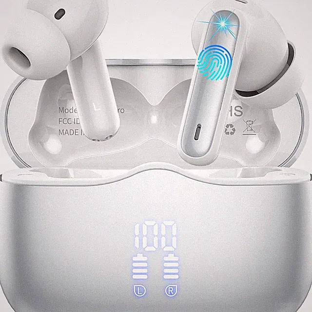 Bluetooth Kopfhoerer In Ear kabellos 40 Std IPX7 Silber Earbuds Ladecase Set Box
