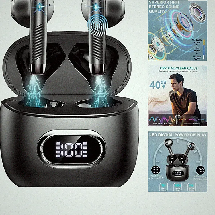 Bluetooth Kopfhörer In-Ear Kabellos 5.4 mit 4 ENC Mikrofonen, Hellschwarz, 42