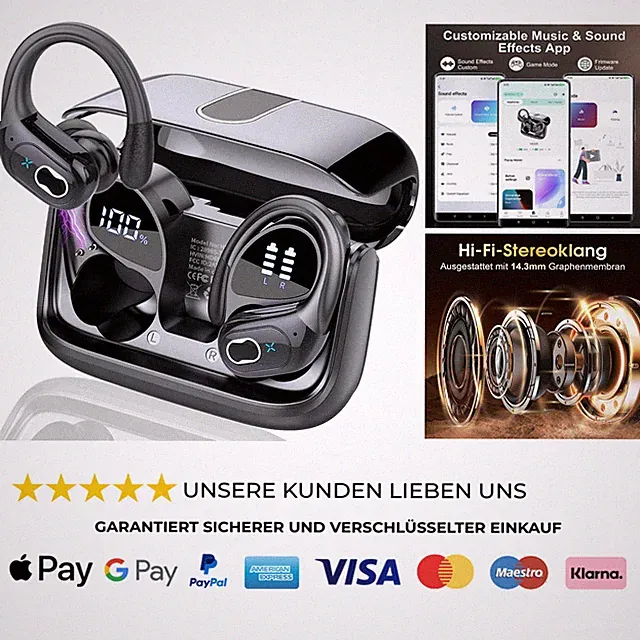 Bluetooth Kopfhörer In Ear Kabellos IP7 Wasserdicht 75 Std Spielzeit LED Anze