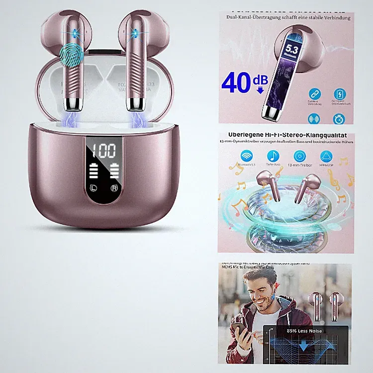 Bluetooth Kopfhörer In Ear Kabellos J55 mit ENC Noise Cancelling 48h Roségold