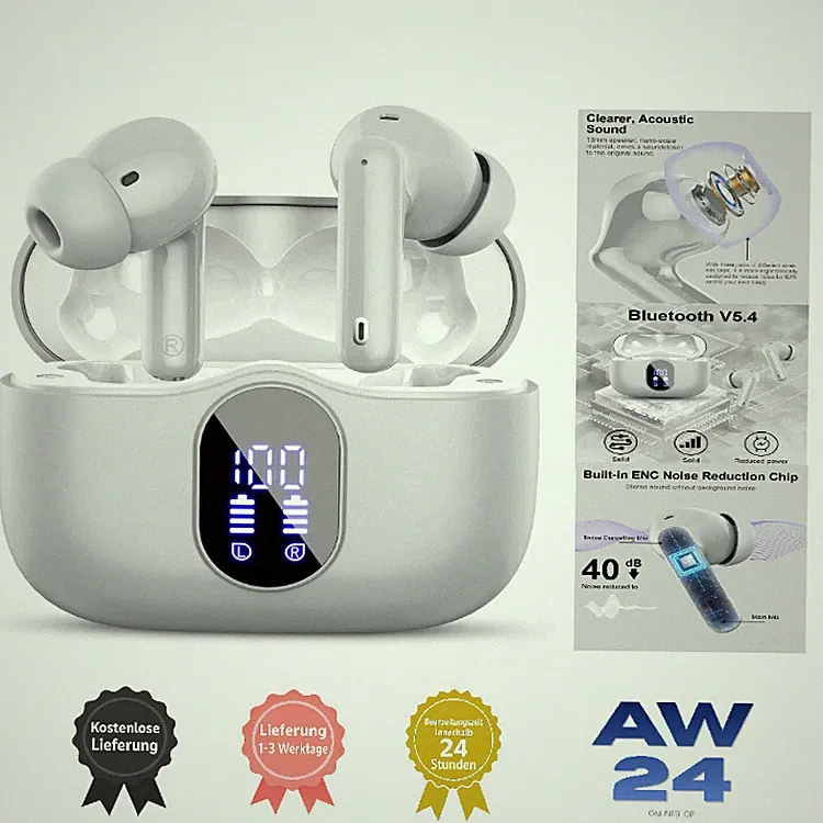 Bluetooth Kopfhörer In-Ear Sport mit 4 Mikrofonen, 40 Std Spielzeit, grau, ENC