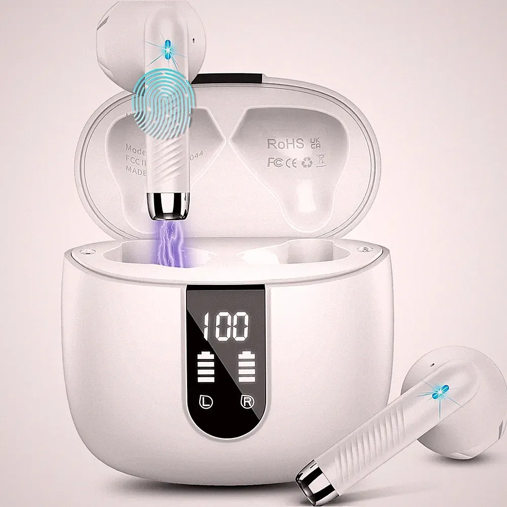 Bluetooth Kopfhörer J55 4 Mikrofone ENC Noise Cancelling 48 Std Akku LED