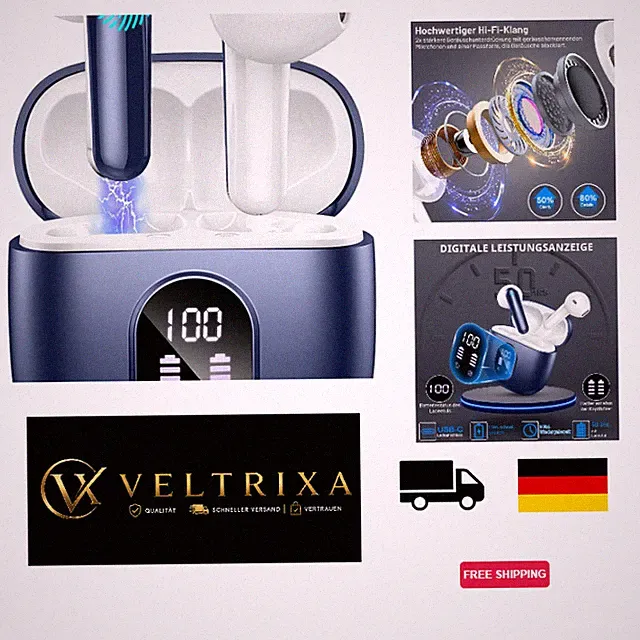 Bluetooth Kopfhörer Kabellos 50H Blau mit 4 Mikrofonen, Geräuschunterdrückung