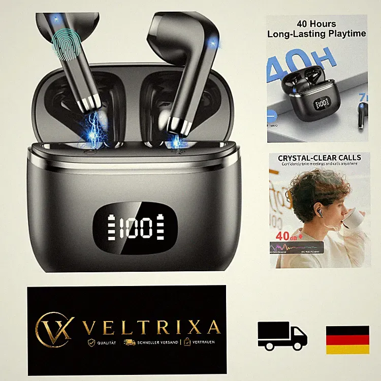 Bluetooth Kopfhörer Kabellos In Ear 40H Spielzeit HiFi Stereo mit 4 ENC Mic, IP7