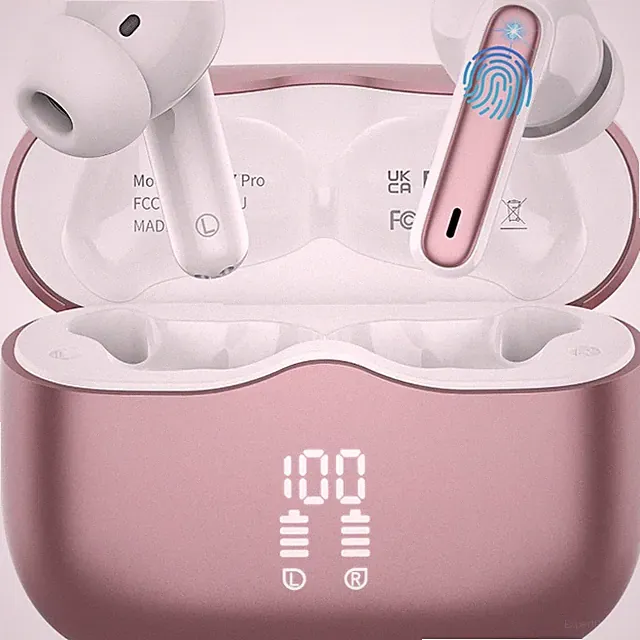 Bluetooth Kopfhoerer kabellos In Ear Bass 40 Std IPX7 Rosegold Earbuds Ladecase