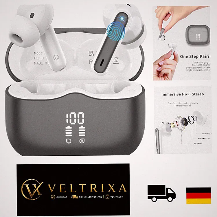 Bluetooth Kopfhörer Kabellos In Ear mit 4 Mikrofons, 40 Std Akku, IP7 Schutz