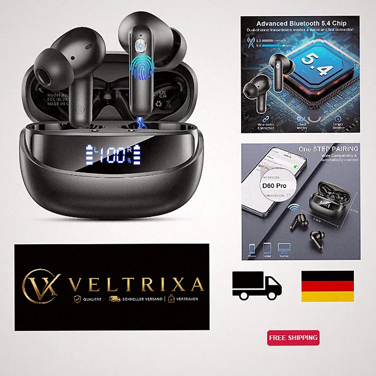 Bluetooth Kopfhörer Kabellos Schwarz 56 Std Spielzeit HiFi Stereo mit 6 ENC