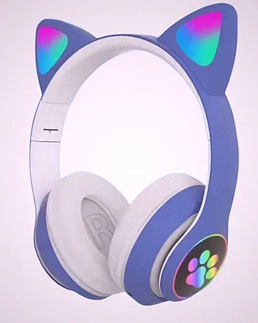 Bluetooth Kopfhörer Katzenohren Kabellos Stereo Kind Led Geschenk Blau Weiß