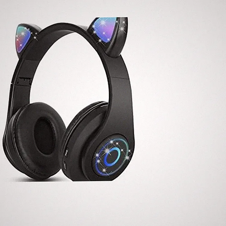 Bluetooth Kopfhörer Kinder LED Katzenohren 3,5 mm Kabelmodus