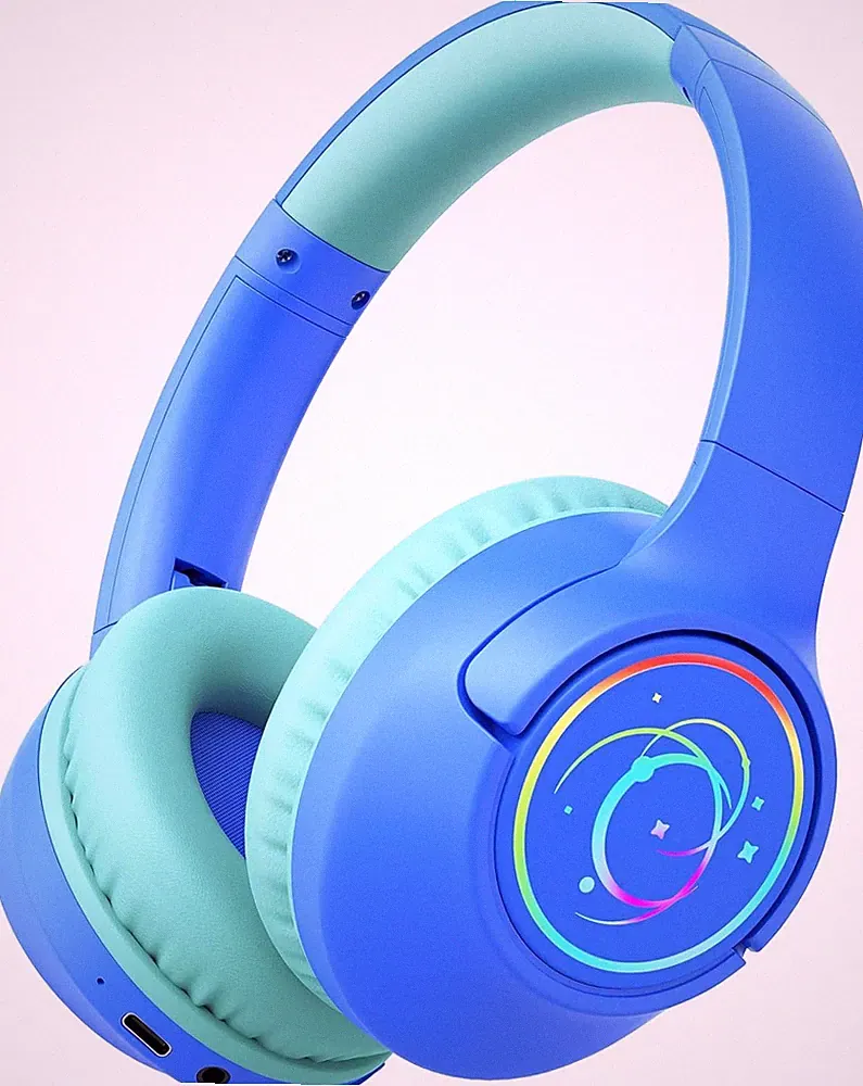 Bluetooth Kopfhörer Kinder mit LED-Leuchten, 85H Spielzeit für Tablet, Blau