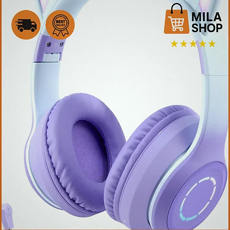 Bluetooth Kopfhoerer Kinder RGB LED Katzenohren Over Ear Headset Maedchen