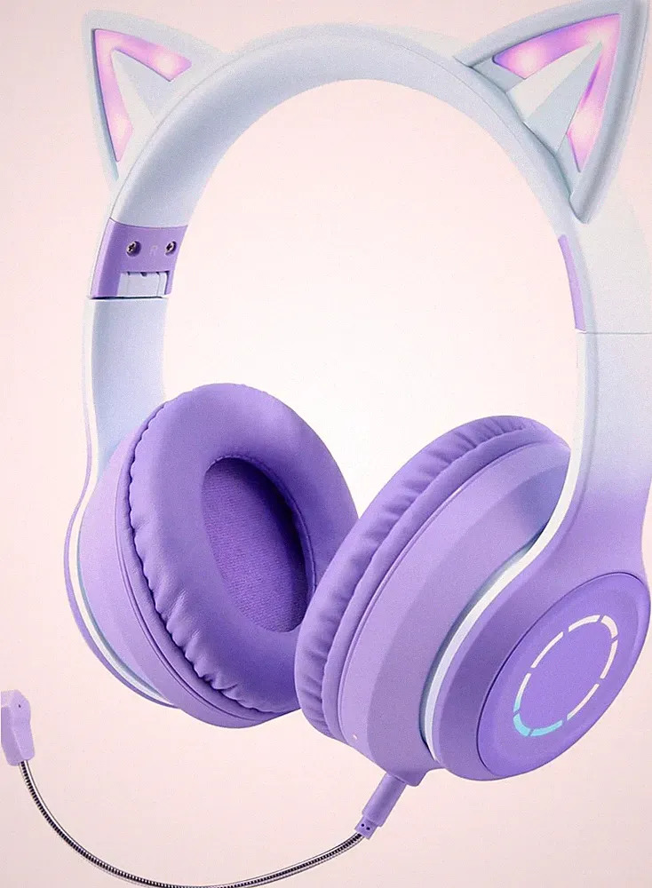 Bluetooth Kopfhoerer Kinder RGB LED Katzenohren Over Ear Headset Maedchen