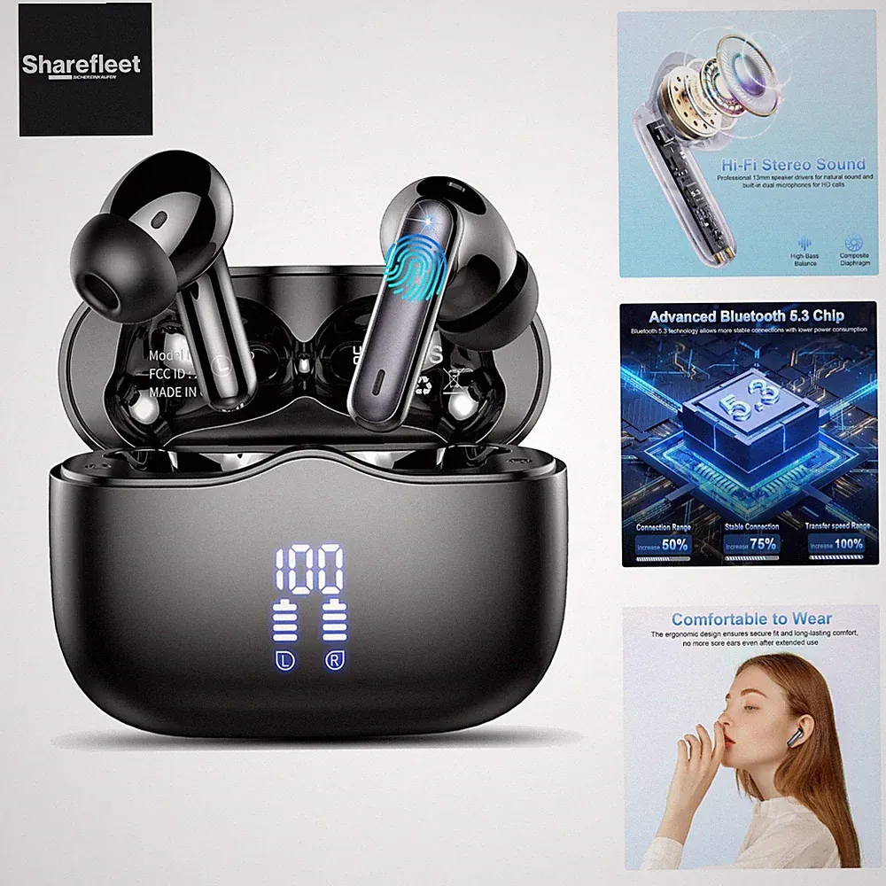 Bluetooth Kopfhörer, Kopfhörer Kabellos Bluetooth 5.3 In Ear Kopfhörer mit 4...