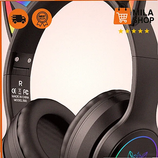 Bluetooth Kopfhoerer LED Katzenohren HiFi 55h Akku Lautstaerkeregler Headset
