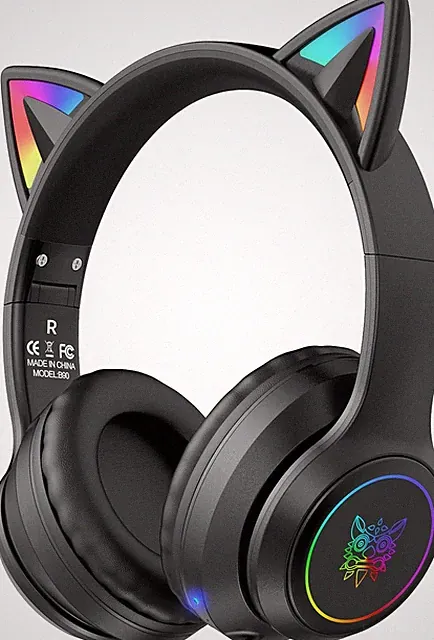 Bluetooth Kopfhoerer LED Katzenohren HiFi 55h Akku Lautstaerkeregler Headset