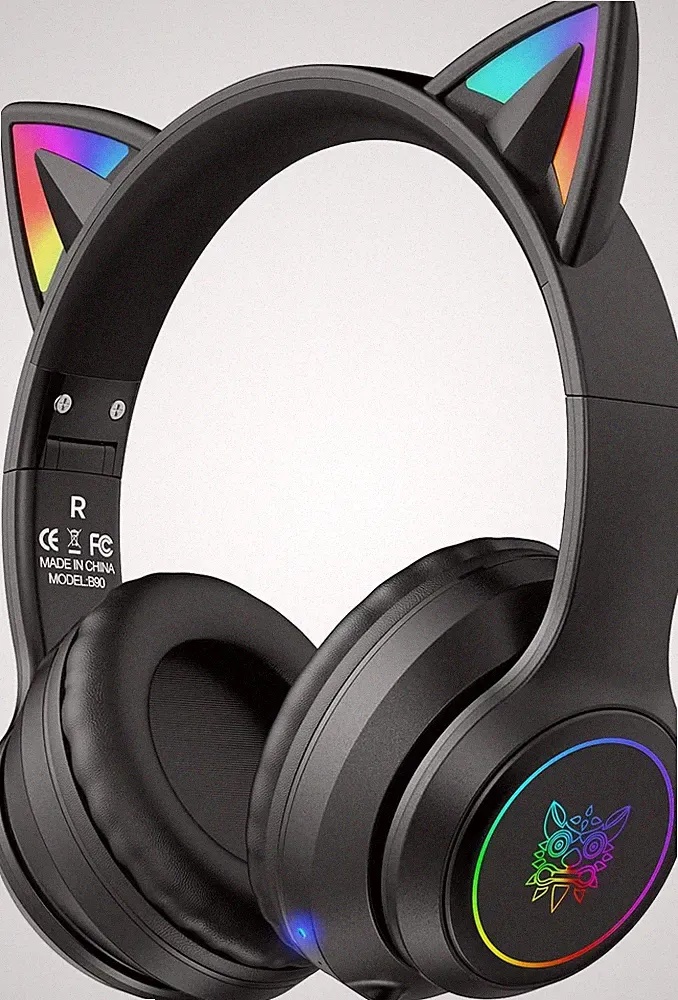 Bluetooth Kopfhörer LED Katzenohren Over-Ear HiFi 55h