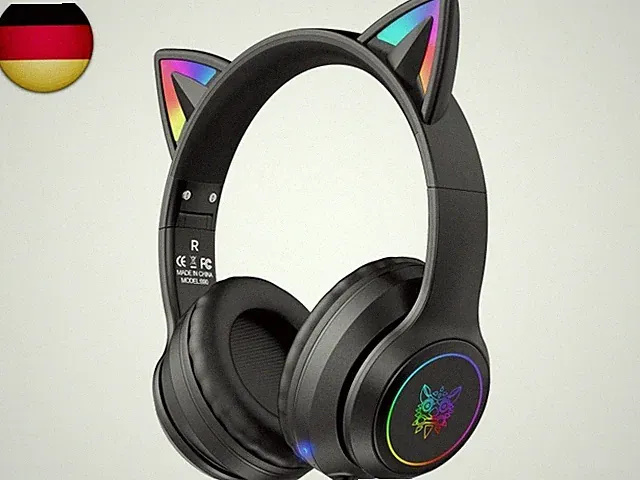 Bluetooth-Kopfhörer mit LED-Katzenohren – Kabelloses Over-Ear Headset mit Mi