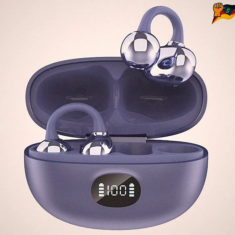 Bluetooth Kopfhörer, Open-Ear, 40H Akk, 11mm Treiber, Ohrclip, violett