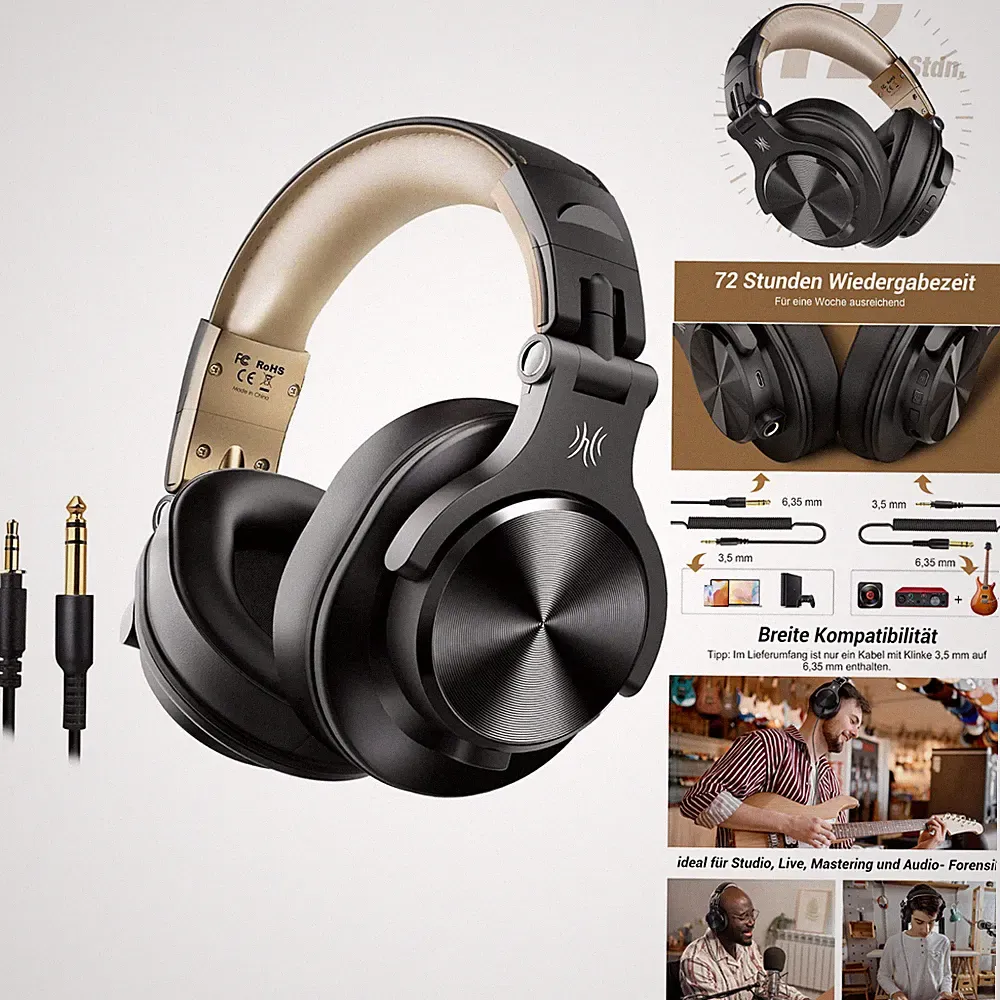 Bluetooth Kopfhörer Over Ear 72 Std HiFi Stereo Kabellos 6,35 3