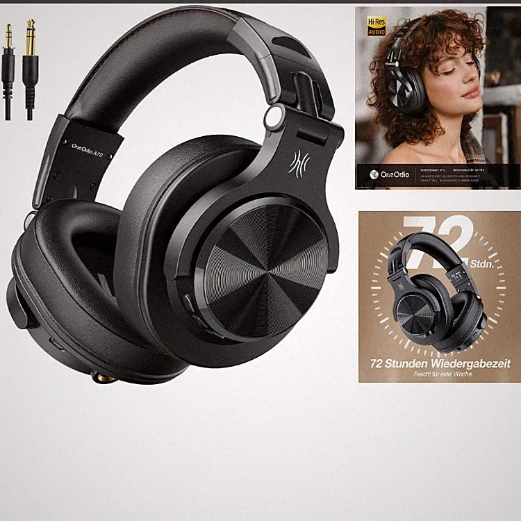 Bluetooth Kopfhörer Over Ear 72 Std. HiFi Stereo Kabellos 6,35mm Klinke