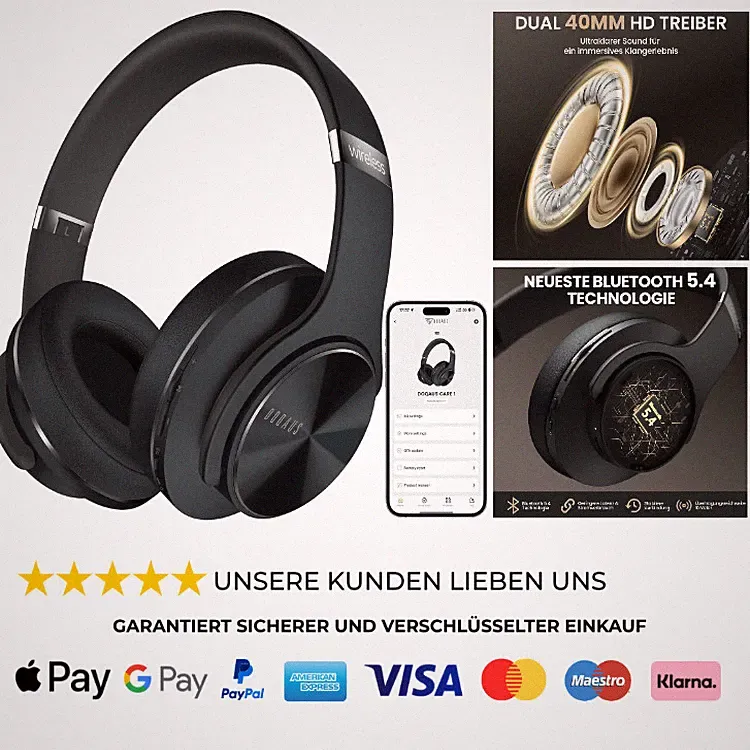 Bluetooth Kopfhörer Over Ear 90 Std Akkulaufzeit 3 EQ Modi Dual 40