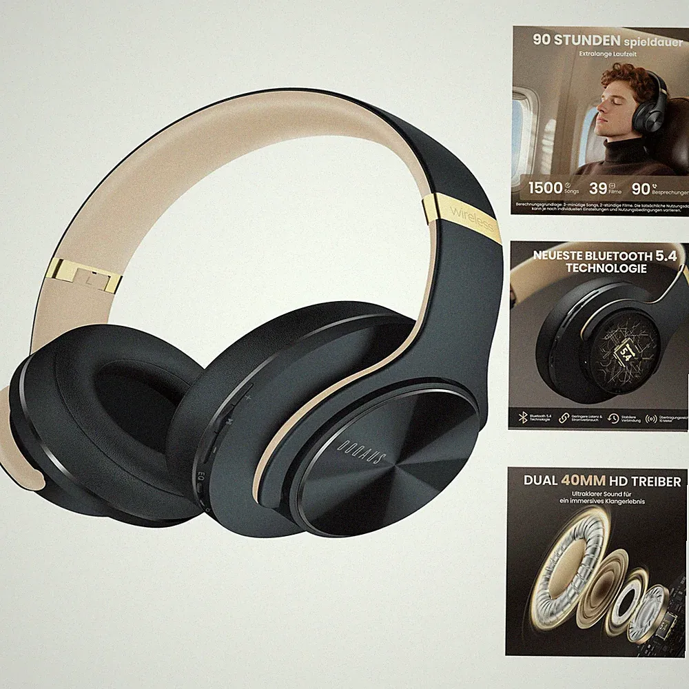 Bluetooth Kopfhörer Over Ear 90 Std App Steuerung 9 EQ Modus HiFi Faltbar