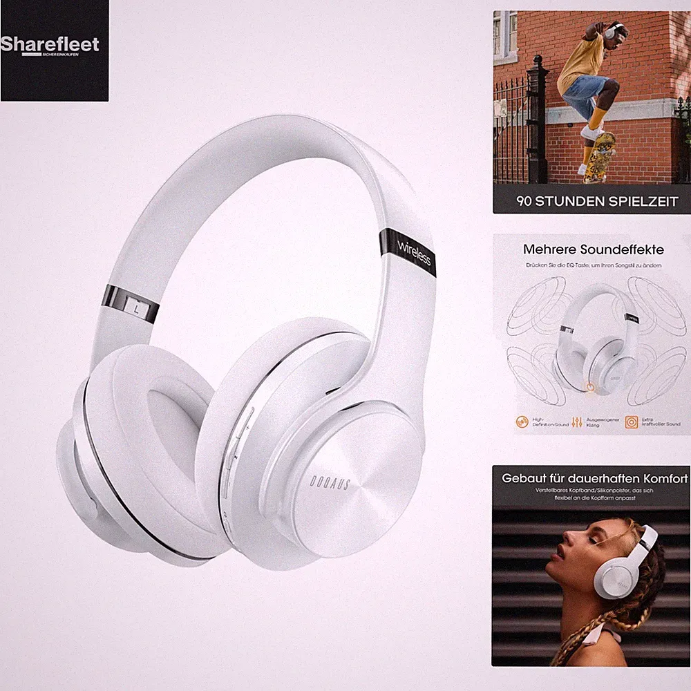 Bluetooth Kopfhörer Over Ear,90 Std Kopfhörer Kabellos Bluetooth mit 3 EQ-Mod...