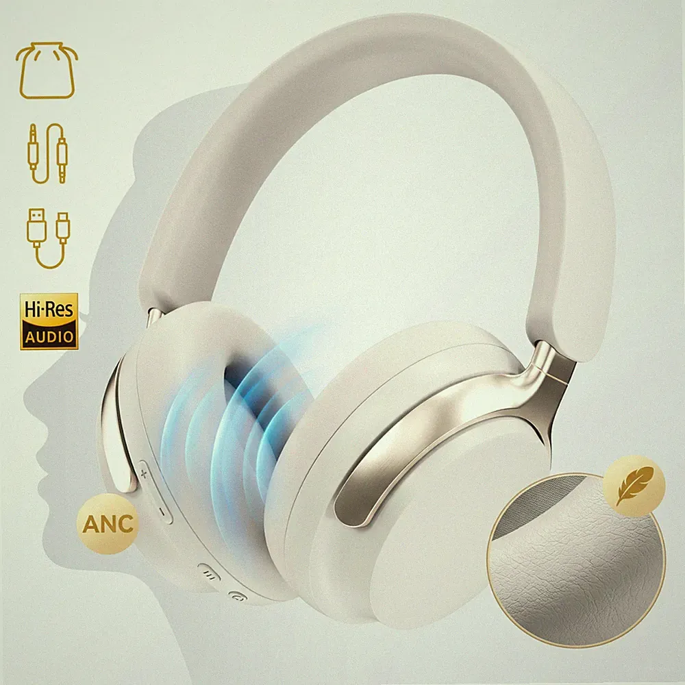 Bluetooth Kopfhörer Over Ear ANC Kabellos Weiß Headset Mikrofon Faltbar HiFi