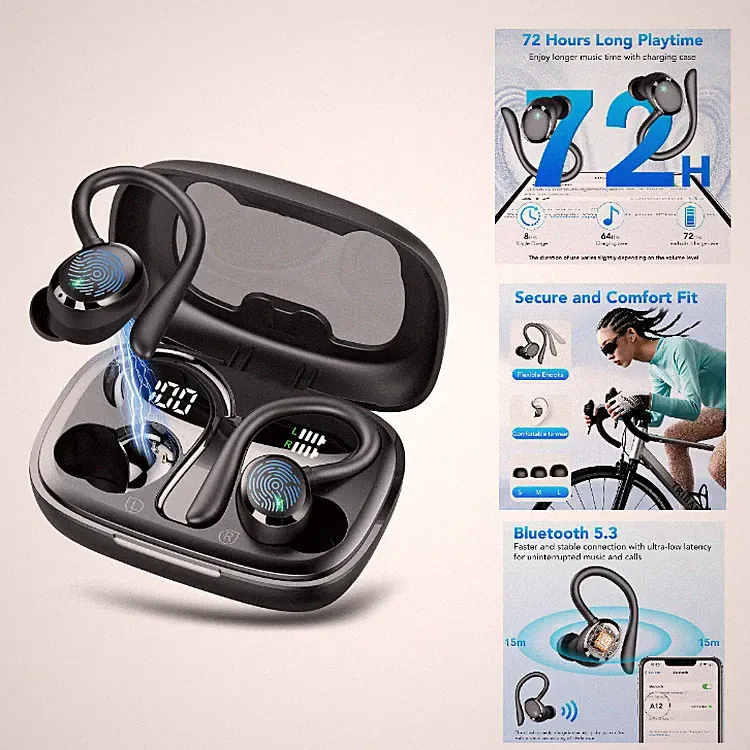 Bluetooth Kopfhörer Sport A12, Kabellose In Ear Kopfhörer mit 72 Std Spielzeit