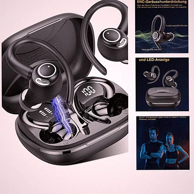 Bluetooth Kopfhörer Sport In Ear Kabellos 5.4, 8 Stunden Akkulaufzeit, Schwarz