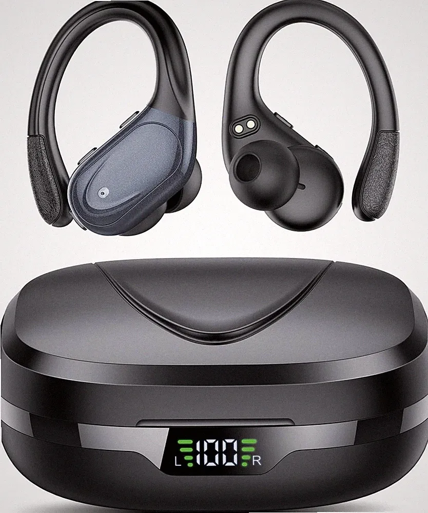 Bluetooth Kopfhörer Sport kabellos 60h 4 ENC Mikro IPX7 Ohrhaken Bass schwarz