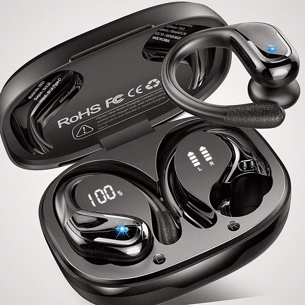 Bluetooth Kopfhörer Sport Kabellos 75Std Spielzeit Schwarz, Bluetooth 5.4, IP-X8