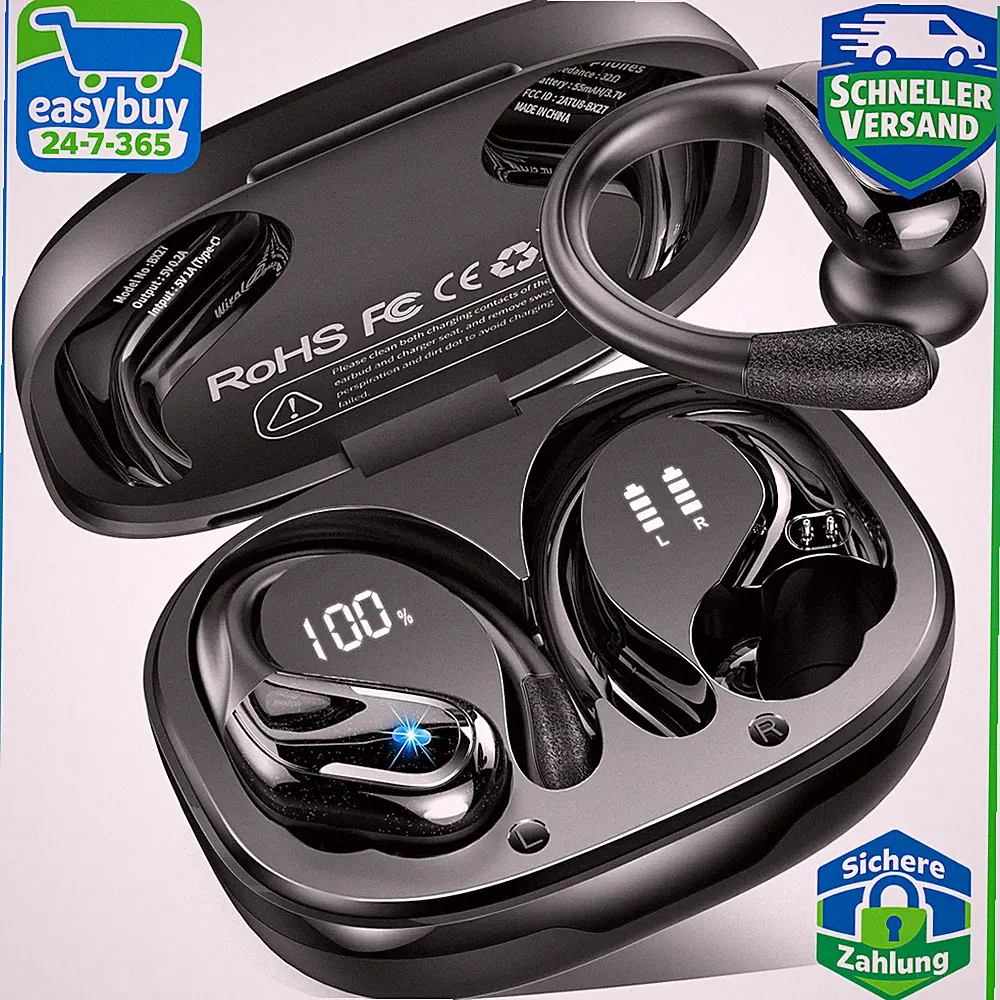 Bluetooth Kopfhörer Sport, Kabellos, HiFi Stereo, Noise Cancelling