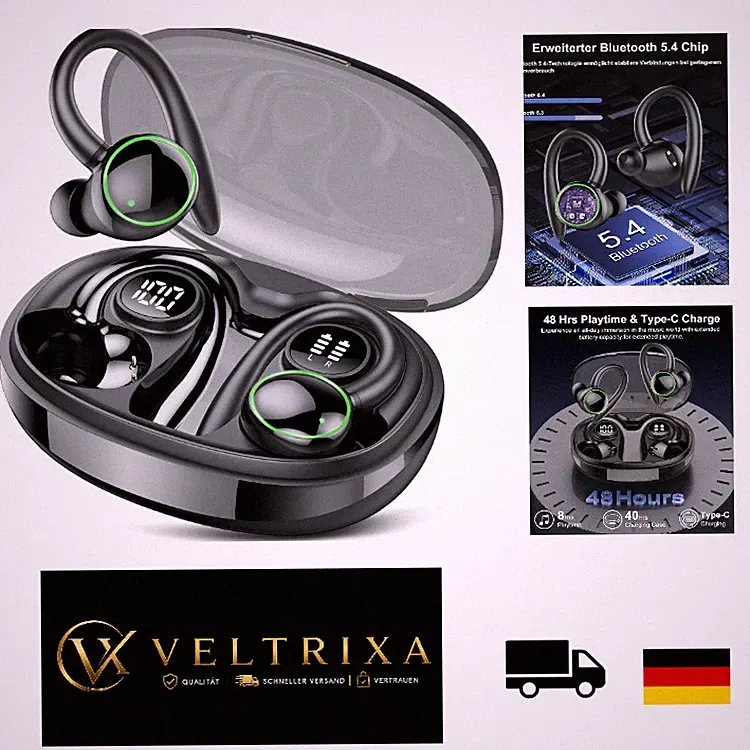 Bluetooth Kopfhörer Sport Kabellos mit 4 Mikrofonen, ENC, Noise Cancelling, 48h