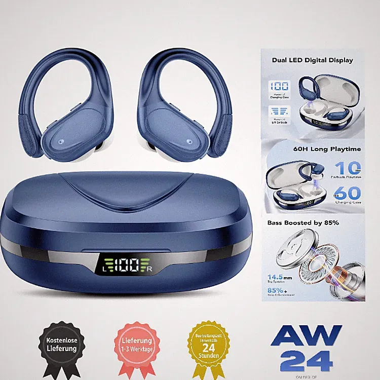 Bluetooth Kopfhörer Sport kabellos mit , 60 Std Akku, ENC Mikrofon, Hellblau